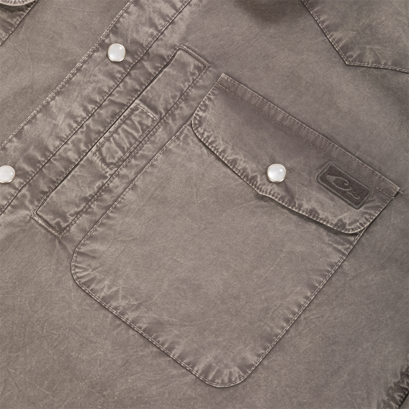 Cinco Ranch Western Solid Acid Wash Long Sleeve Shirt