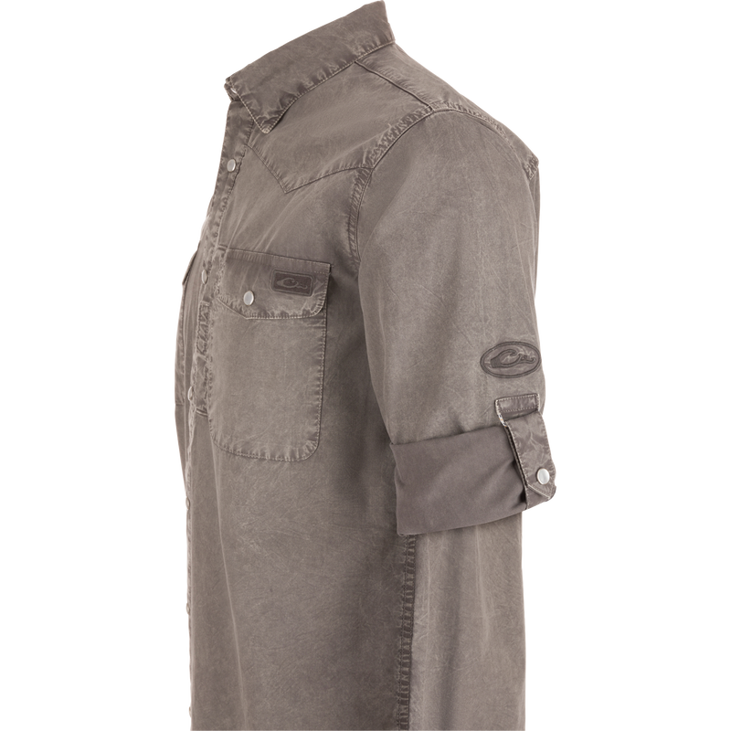 Cinco Ranch Western Solid Acid Wash Long Sleeve Shirt