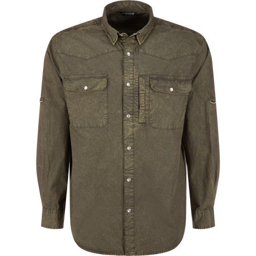 Cinco Ranch Western Solid Acid Wash Long Sleeve Shirt