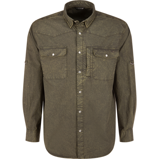 Cinco Ranch Western Solid Acid Wash Long Sleeve Shirt