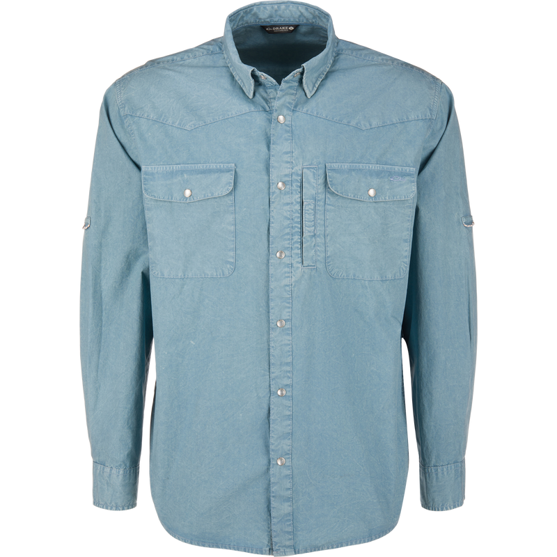 Cinco Ranch Western Solid Acid Wash Long Sleeve Shirt