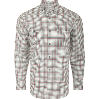 Frat Tattersall Shirt L/S: Classic fit shirt with hidden button-down collar, chest pockets, and vented cape back. Lightweight, moisture-wicking fabric with UPF30 sun protection. Sculpted hem and built-in sunglass wipe.