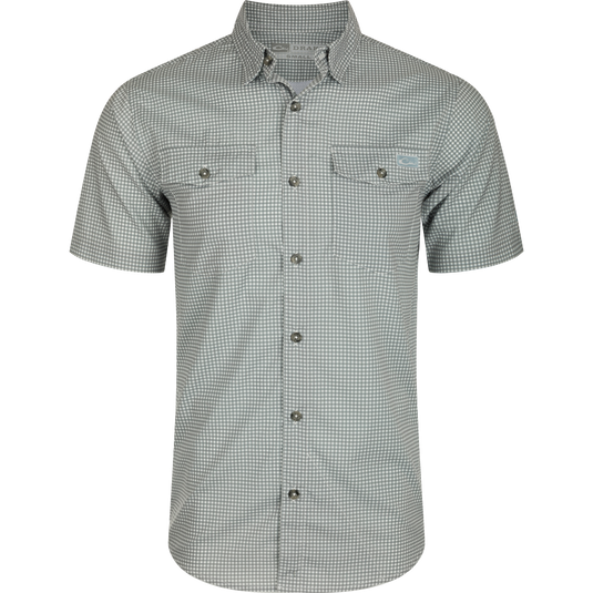 Frat Gingham Check Shirt S/S: Classic fit shirt with hidden button-down collar, chest pockets, and vented cape back. Lightweight, moisture-wicking fabric with UPF 30 sun protection. Sculpted hem and built-in sunglass wipe.