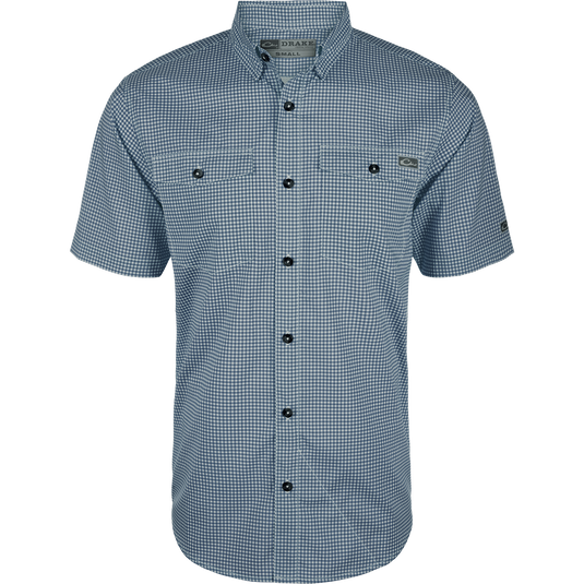 Frat Gingham Check Shirt: Lightweight, moisture-wicking shirt with UPF30 sun protection. Classic fit, hidden button-down collar, and vented cape back.