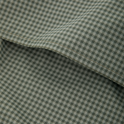 Close-up of the Drake Frat Gingham Check Button-Down Long Sleeve Shirt, featuring olive green houndstooth fabric with visible stitching, highlighting its refined craftsmanship.