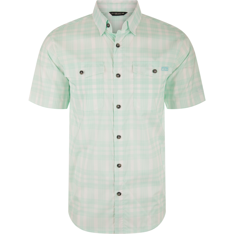 Drake Waterfowl Frat Faded Plaid Short-Sleeve Button-Down Shirt - Beach Glass Drake Waterfowl Frat Faded Plaid Short-Sleeve Button-Down Shirt - Beach Glass