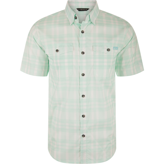 Drake Waterfowl Frat Faded Plaid Short-Sleeve Button-Down Shirt - Beach Glass Drake Waterfowl Frat Faded Plaid Short-Sleeve Button-Down Shirt - Beach Glass
