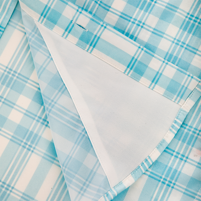 Frat Faded Plaid Button-Down Short Sleeve Shirt with UPF 30, moisture-wicking fabric, vented cape back, and chest pockets, ideal for active outdoor pursuits.