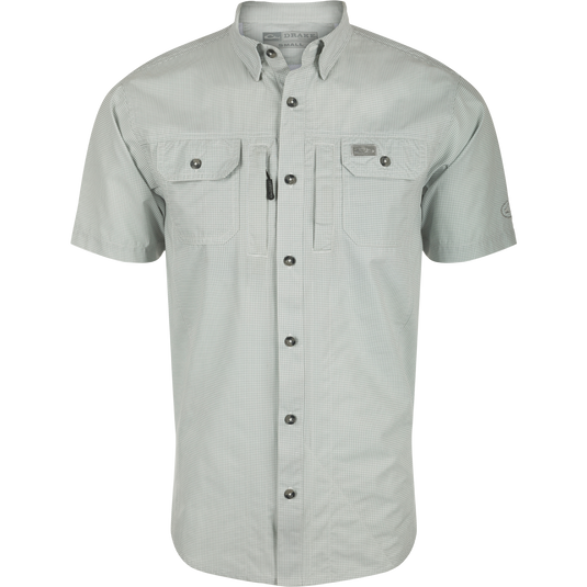 Quarry Frat Houndstooth Check Short Sleeve Shirt with built-in stretch, UPF 30, moisture-wicking, and quick-drying features.