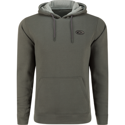 A durable Three End Hoodie by Drake Waterfowl, blending cotton and polyester for comfort. Features a kangaroo pocket and adjustable hood for versatile wear.