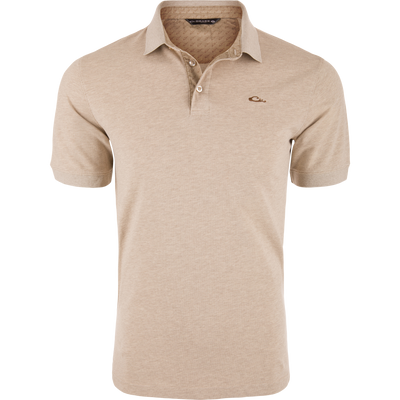 Pique Logo Polo featuring a classic design with a three-button placket, rib knit collar, and embroidered chest logo, showcasing modern stretch and performance enhancements.