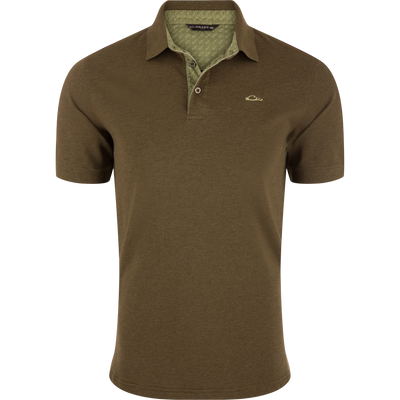 Pique Logo Polo with embroidered duck logo, featuring a three-button placket, rib knit collar, and built-in stretch for modernized performance.