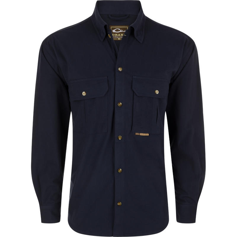 A Three Pocket Micro-Fleece Shirt with button-down collar and hidden Magnattach™ pocket. Soft, warm, and breathable, perfect for fall and winter.
