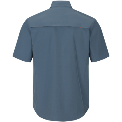Lake Shore Performance Short Sleeve Shirt, showcasing a back view with vented cape back and button-through flap chest pockets, highlighting its technical features and classic fit.