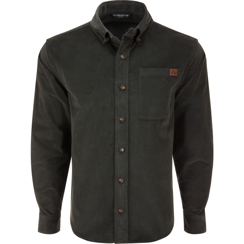Mid-Wale Corduroy Shirt with button-down collar, chest pocket, and straight cuffs; a casual, stretch-enhanced, wrinkle-resistant shirt from Drake Waterfowl.