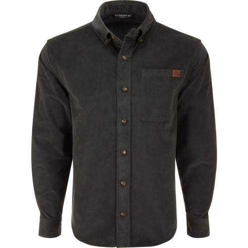 Mid-Wale Corduroy Shirt with button-down collar, chest pocket, and straight cuffs; a casual, stretch-enhanced, wrinkle-resistant shirt from Drake Waterfowl.