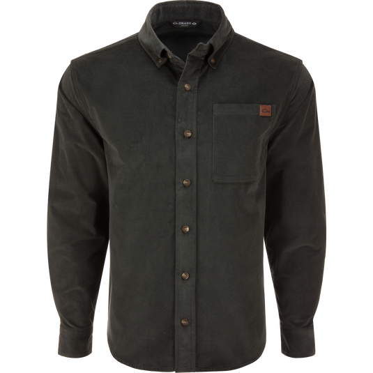 Mid-Wale Corduroy Shirt with button-down collar, chest pocket, and straight cuffs; a casual, stretch-enhanced, wrinkle-resistant shirt from Drake Waterfowl.