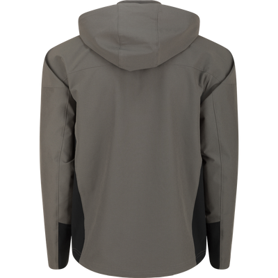 A lightweight Rain Brake hooded jacket in grey, ideal for inclement weather. Polyester/Spandex blend with DWR finish, adjustable hood and hem, YKK zippered pockets. Perfect for outdoor pursuits.