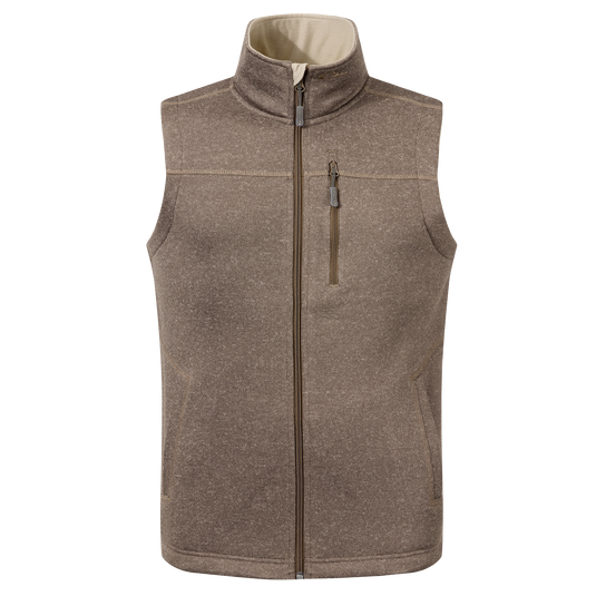 Fall Brake Sweater Fleece Vest with high collar, YKK zip closure, chest and hand-warmer pockets, offering warmth and style for hunting or casual wear.