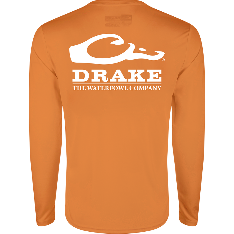 Drake Icon Long Sleeve Performance Crew, featuring a lightweight, breathable design with UPF 50 protection, moisture-wicking, and the Drake duck head logo on the chest.
