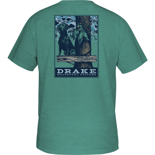 Youth Old School Dog Stand T-Shirt with Drake logo on front chest pocket. Cotton-polyester blend, comfortable and stylish.
