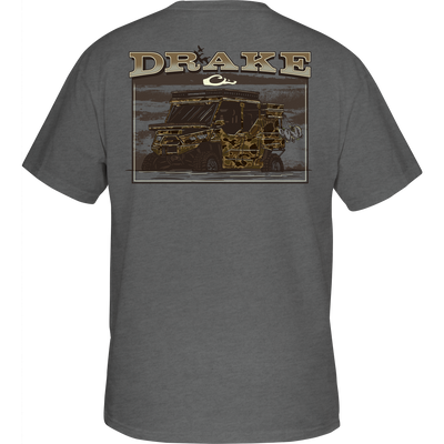 Youth Mud Buggy T-Shirt showing the back with a jeep design, part of Drake's Trucks of Drake Series; front features a Drake logo.