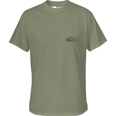 Youth Mud Buggy T-Shirt featuring a black Drake logo and an elephant design, ideal for comfort with its cotton-polyester blend, from Drake Waterfowl's signature series.