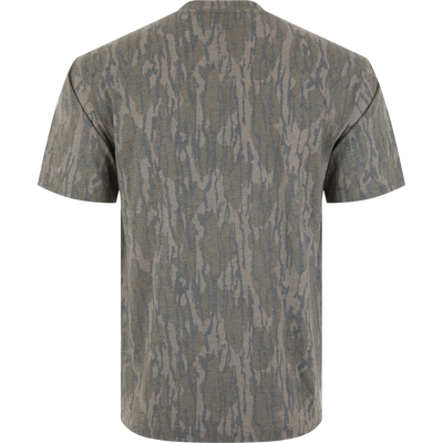 Back view of the Make Boat Ramps Great Again T-Shirt, featuring a wood grain pattern and screen-printed MBRGA logo, supporting boat ramp restoration efforts.