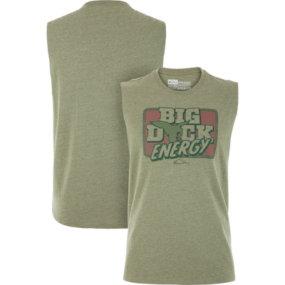 Sleeveless Big Duck Energy T-Shirt featuring a bold BIG DUCK ENERGY graphic with duck silhouette; soft 60% cotton, 40% polyester blend by Drake.