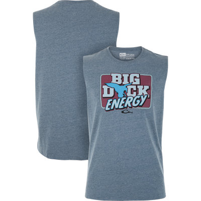 Sleeveless Big Duck Energy T-Shirt featuring a bold flying duck graphic on the front, made of a 60% cotton, 40% polyester blend, ideal for casual wear.