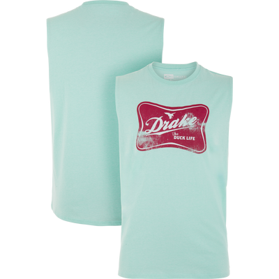 Sleeveless Drake Life T-Shirt featuring a distressed red-and-white Drake – The Duck Life graphic on front; plain back. Made from a soft cotton-polyester blend.