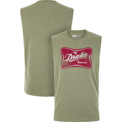 Sleeveless Drake Life T-Shirt with distressed red Drake and The Duck Life graphic, featuring a flying-duck silhouette; soft cotton-polyester blend, ideal for casual wear.