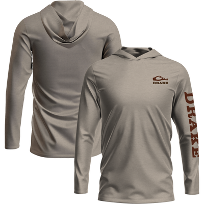 Logo Long Sleeve Hoodie T-Shirt with unconstructed hood, featuring Drake logo on front and sleeve; crafted from a soft 60% cotton, 40% polyester blend.