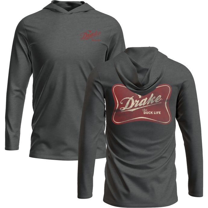 The Drake Life Long Sleeve Graphic Hoodie T-Shirt featuring front and back logo graphics, unstructured hood, crafted from a cotton-polyester blend for comfort.