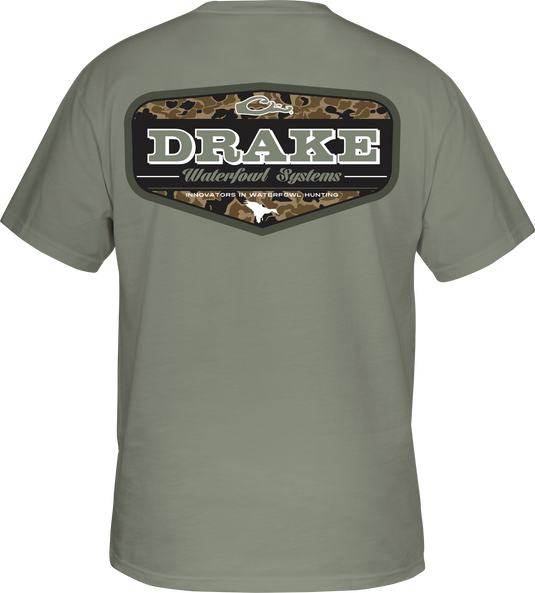 Drake Waterfowl Men's Old School Badge T-Shirt, Sage, Large, Cotton