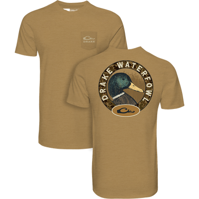 Mallard Circle T-Shirt, featuring a large drake graphic on the back and a front chest pocket with the Drake logo, showcases comfort and style.