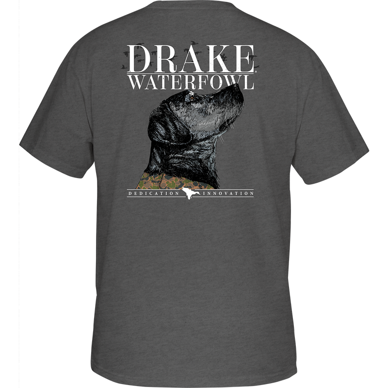 A Black Lab Profile T-Shirt with a Drake logo on the front chest pocket.