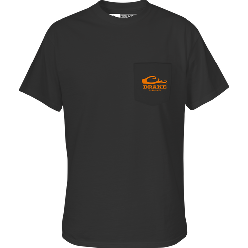 Bass Fishing Sunset T-Shirt with front chest pocket and Drake logo.