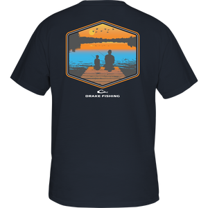 Dock Fishing Sunset T-Shirt with a picture of two people fishing on a dock