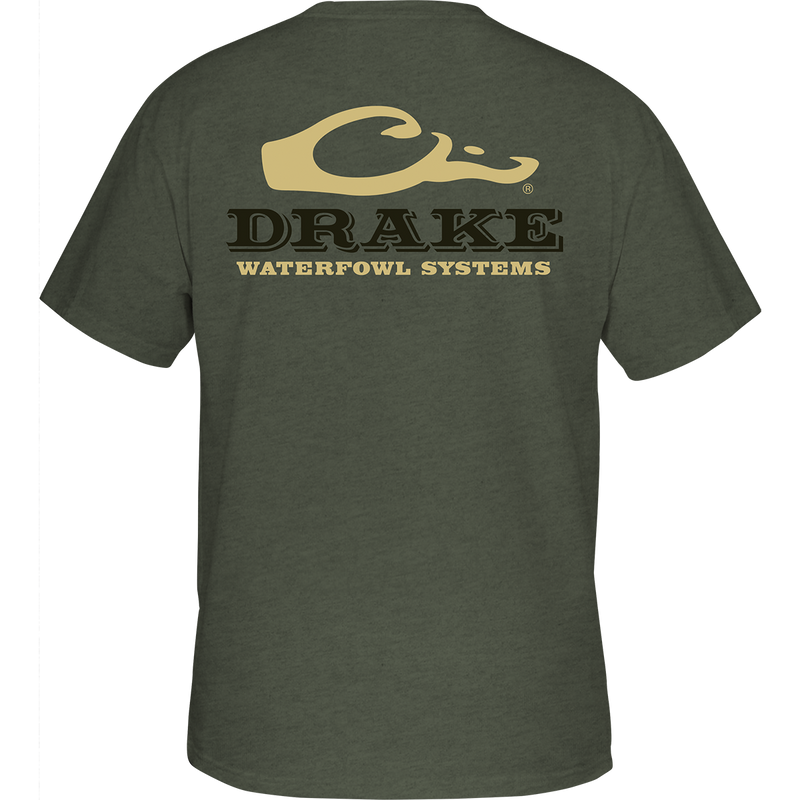 Drake Waterfowl Logo T-Shirt with back logo on grey shirt