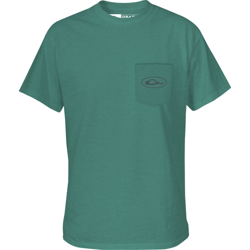 A Drake Waterfowl Logo T-Shirt with a front chest pocket featuring the Drake logo.