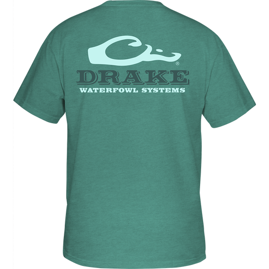 Drake Waterfowl Logo T-Shirt with back view and logo on pocket.