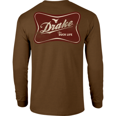 The Drake Life Long Sleeve T-Shirt features a front pocket with the Drake logo and a back Drake Duck Life graphic, made from a soft cotton-polyester blend.