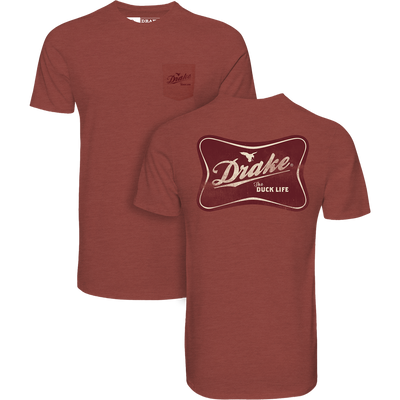 Two views of The Drake Life T-Shirt featuring the Drake logo pocket front and a retro-style duck graphic with The Duck Life tagline on the back.