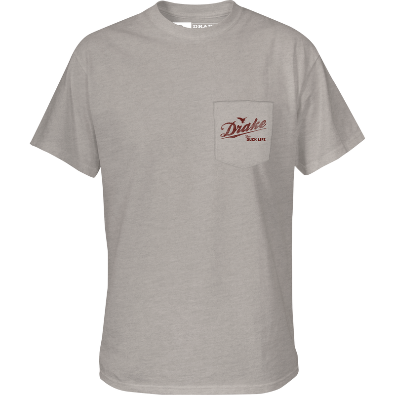 The Drake Life T-Shirt features a front pocket logo and a Drake Duck Life graphic on the back, crafted from a comfortable cotton-polyester blend.