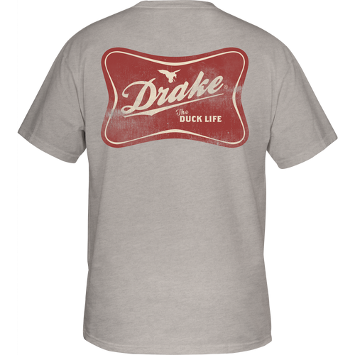 The Drake Life T-Shirt features a front pocket with the Drake logo and a back graphic of a duck, crafted from a cotton-polyester blend.