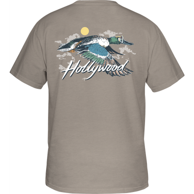 Hollywood T-Shirt featuring Drake logo on front pocket and Northern Shoveler graphic on the back, made from a soft cotton-polyester blend.