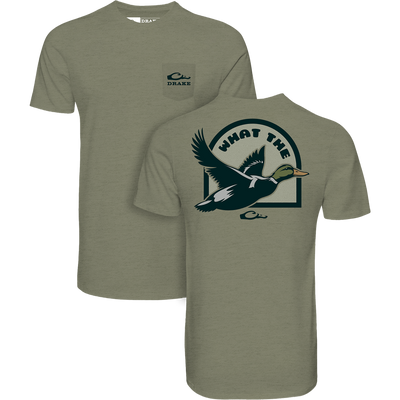 What the Duck T-Shirt with front chest pocket logo and large back graphic of a flying duck in arch design, from Drake's Snark Graphic Tee Series.