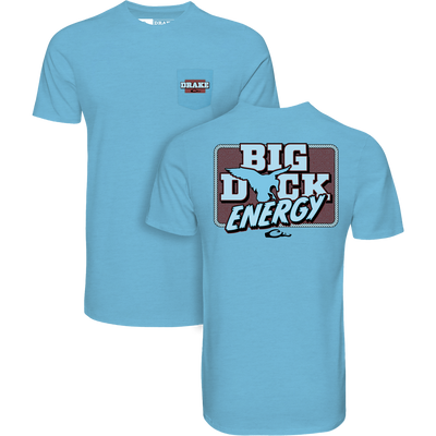 Big Duck Energy T-Shirt featuring a front pocket with DRAKE logo and back graphic with BIG DUCK ENERGY text and flying duck silhouette.