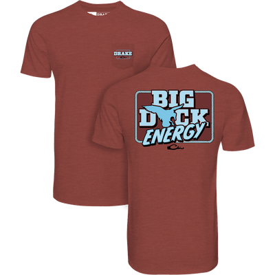 Big Duck Energy T-Shirt with Drake logo on chest pocket and retro flying-duck graphic on back, crafted from a soft cotton-polyester blend for comfort.